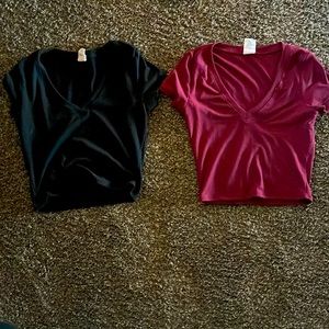 Black and burgundy cropped v neck. From tillys cute and comfy. Both mediums